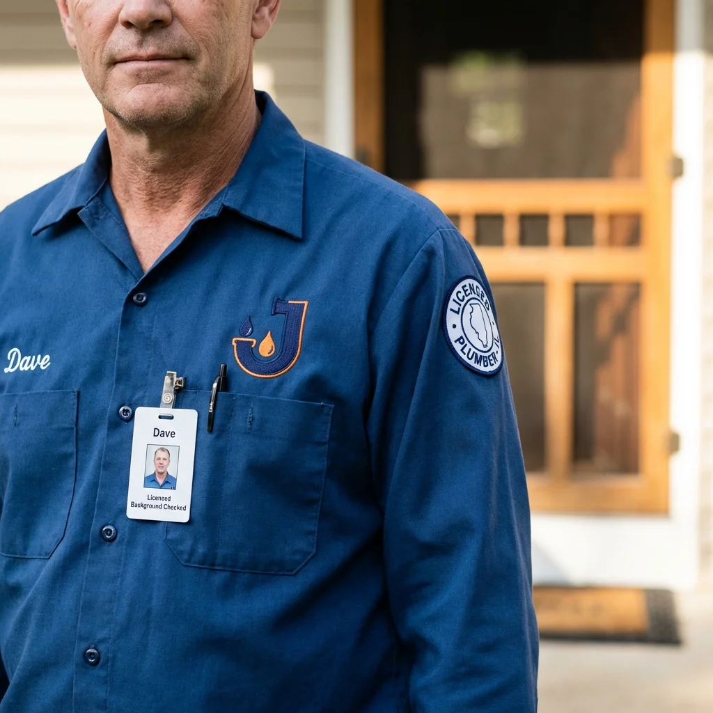 Licensed plumber showing ID badge in Westminster, CO