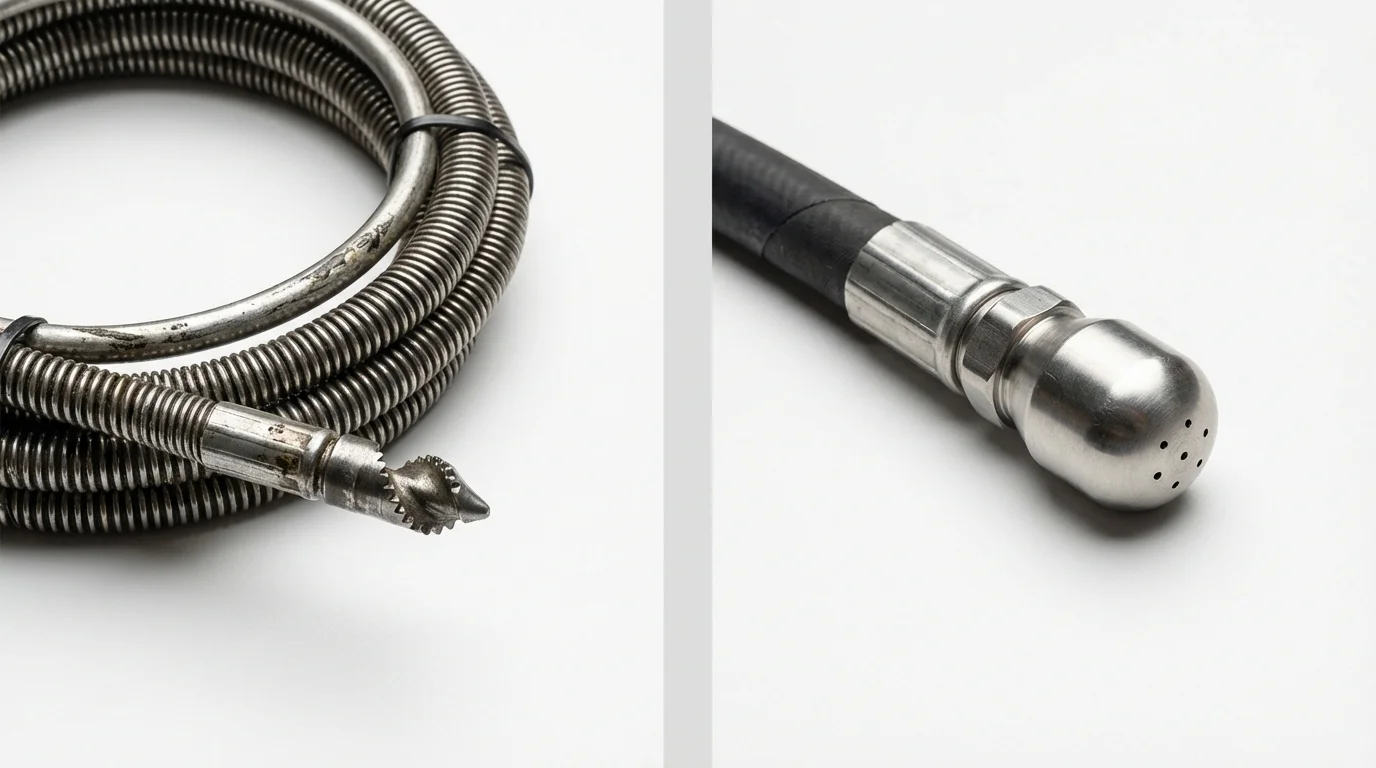 Drain snake cable and hydro jetting nozzle used for drain cleaning in Westminster, CO